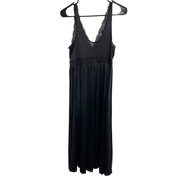 Exquisite Form Womens Black Lace Nylon Long Sleeveless Nightgown Size Medium - Picture 2 of 7